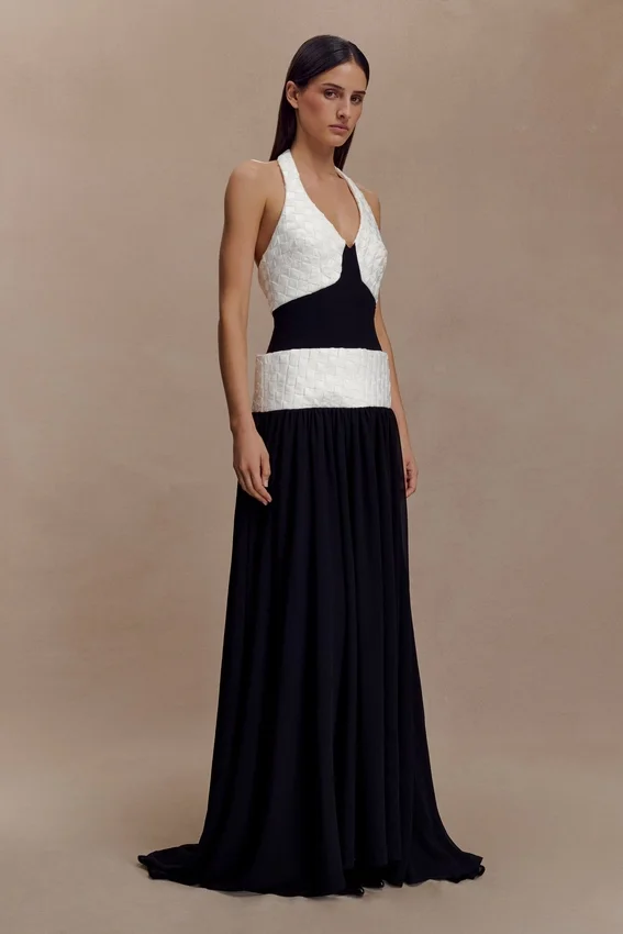 Celine Chiffon Maxi Dress – Black/White Celine Chiffon Maxi Dress – Black/White