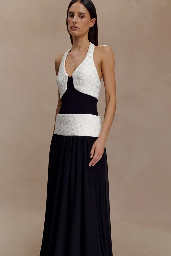 Celine Chiffon Maxi Dress – Black/White Celine Chiffon Maxi Dress – Black/White