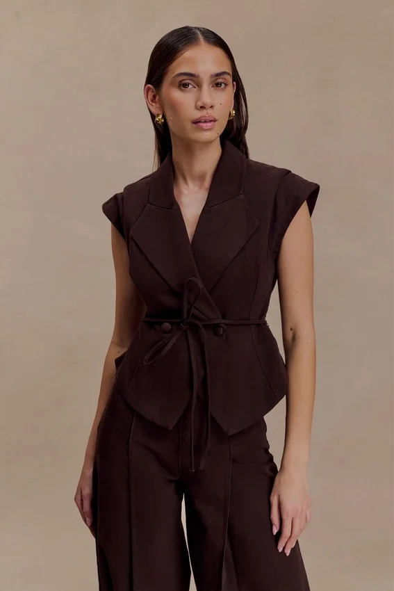 Charley Structured Tie Denim Top – Chocolate Charley Structured Tie Denim Top – Chocolate