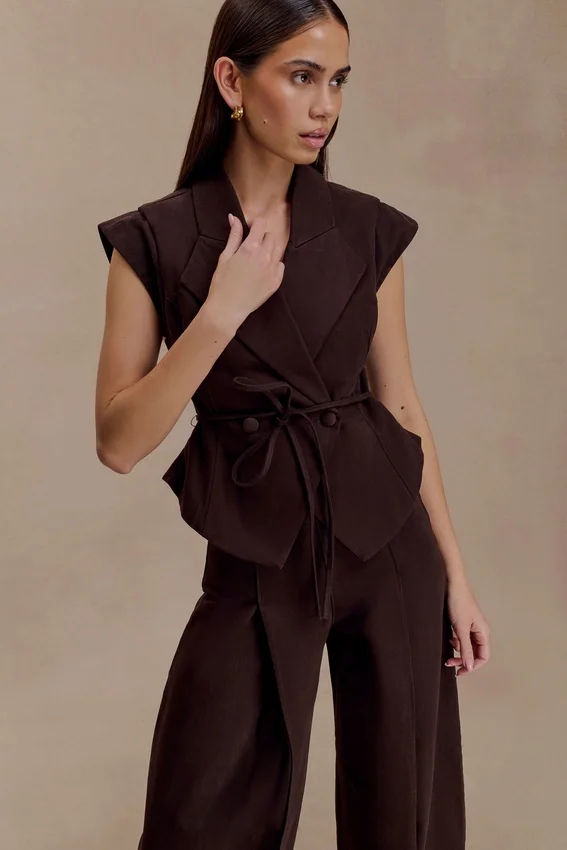 Charley Structured Tie Denim Top – Chocolate Charley Structured Tie Denim Top – Chocolate