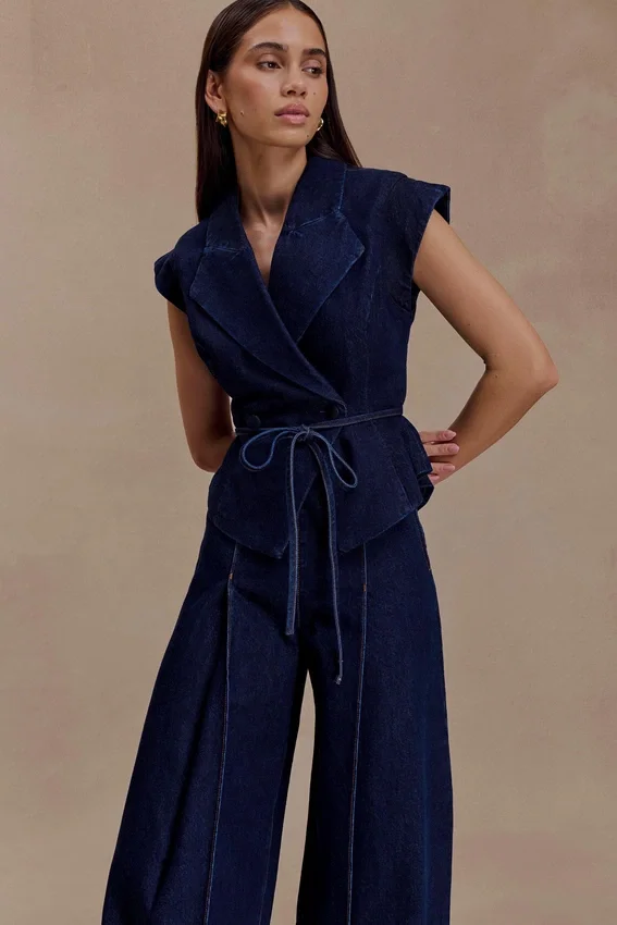 Charley Structured Tie Denim Top – Indigo Blue Charley Structured Tie Denim Top – Indigo Blue