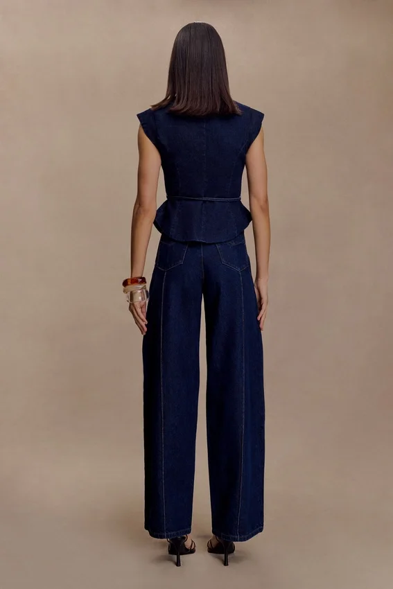 Charley Structured Tie Denim Top – Indigo Blue Charley Structured Tie Denim Top – Indigo Blue