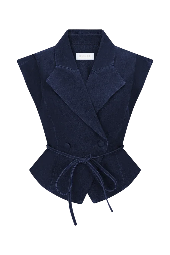 Charley Structured Tie Denim Top – Indigo Blue Charley Structured Tie Denim Top – Indigo Blue