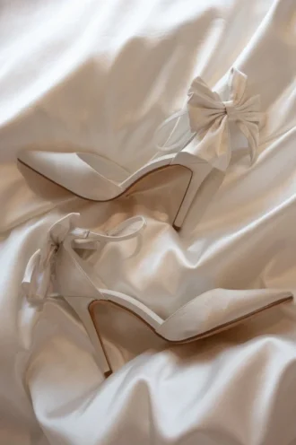 Charmed Satin Bow Heel – White