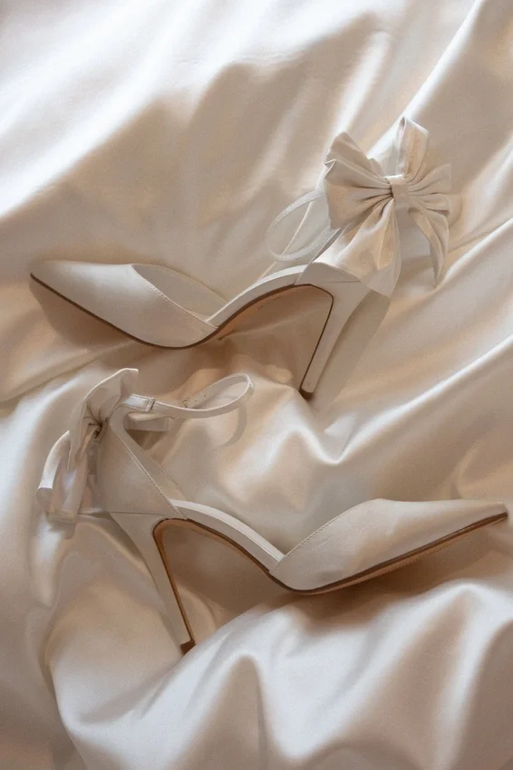 Charmed Satin Bow Heel – White Charmed Satin Bow Heel – White