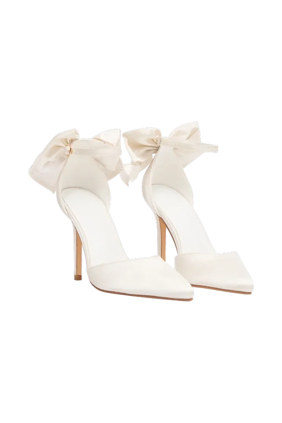 Charmed Satin Bow Heel – White Charmed Satin Bow Heel – White