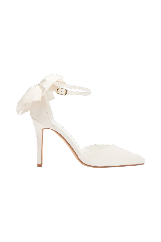 Charmed Satin Bow Heel – White Charmed Satin Bow Heel – White