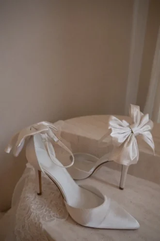 Charmed Satin Bow Heel – White