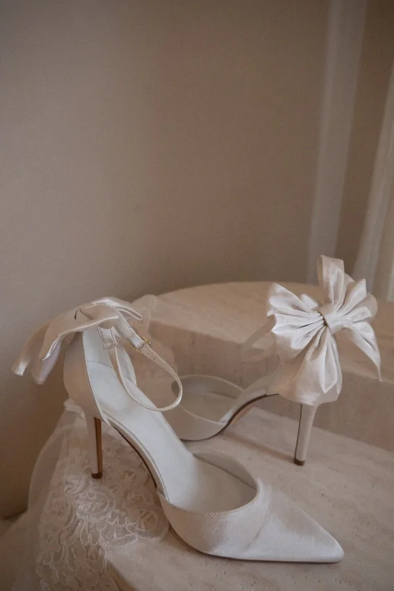 Charmed Satin Bow Heel – White Charmed Satin Bow Heel – White