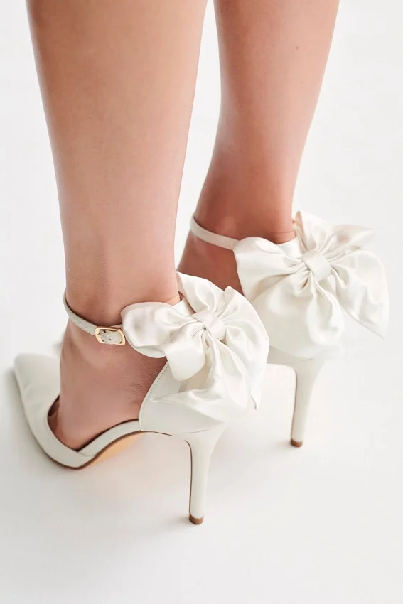 Charmed Satin Bow Heel – White Charmed Satin Bow Heel – White