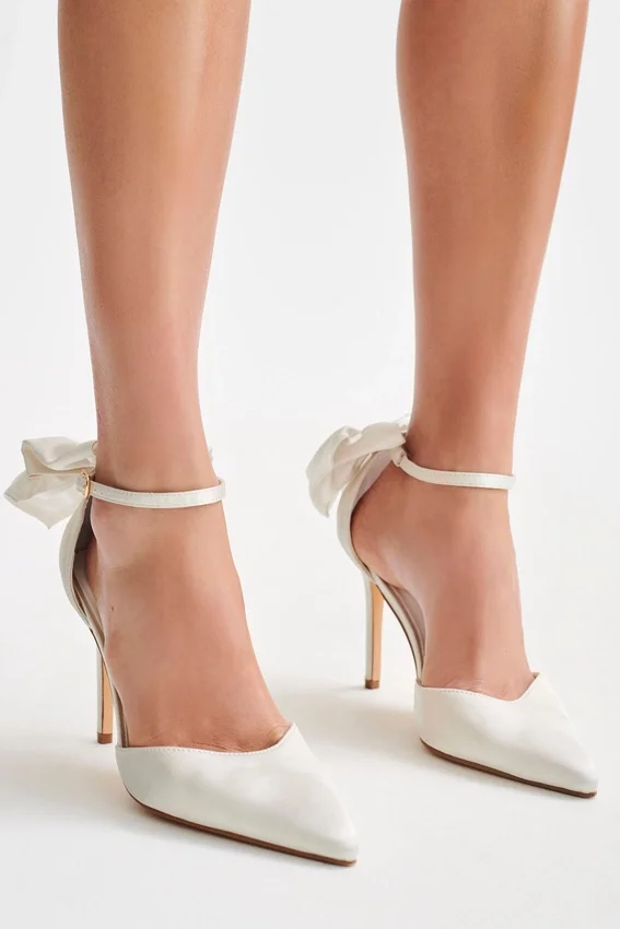 Charmed Satin Bow Heel – White Charmed Satin Bow Heel – White