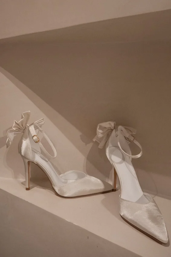 Charmed Satin Bow Heel – White Charmed Satin Bow Heel – White