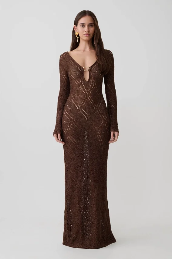 Chelsea Lurex Crochet Maxi Dress – Bronze Chelsea Lurex Crochet Maxi Dress – Bronze