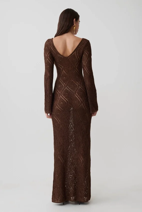 Chelsea Lurex Crochet Maxi Dress – Bronze Chelsea Lurex Crochet Maxi Dress – Bronze