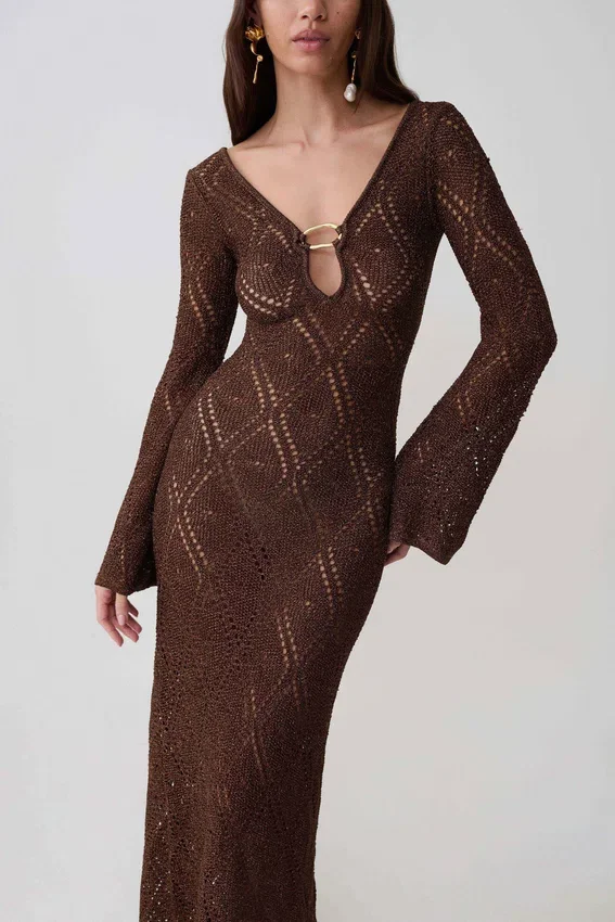 Chelsea Lurex Crochet Maxi Dress – Bronze Chelsea Lurex Crochet Maxi Dress – Bronze