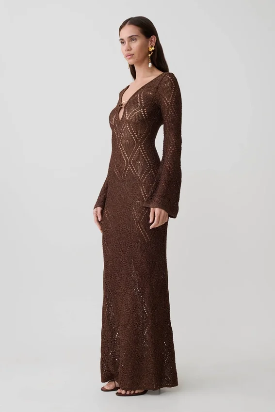 Chelsea Lurex Crochet Maxi Dress – Bronze Chelsea Lurex Crochet Maxi Dress – Bronze