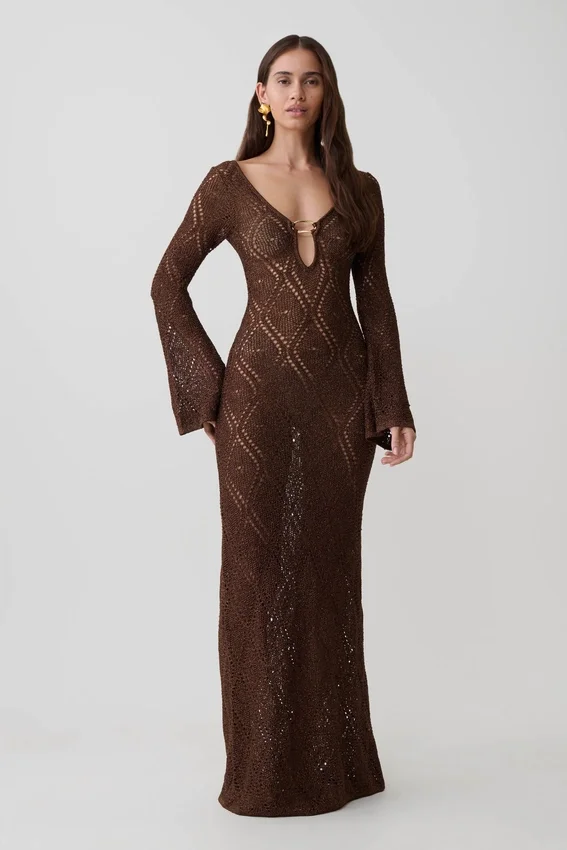 Chelsea Lurex Crochet Maxi Dress – Bronze Chelsea Lurex Crochet Maxi Dress – Bronze