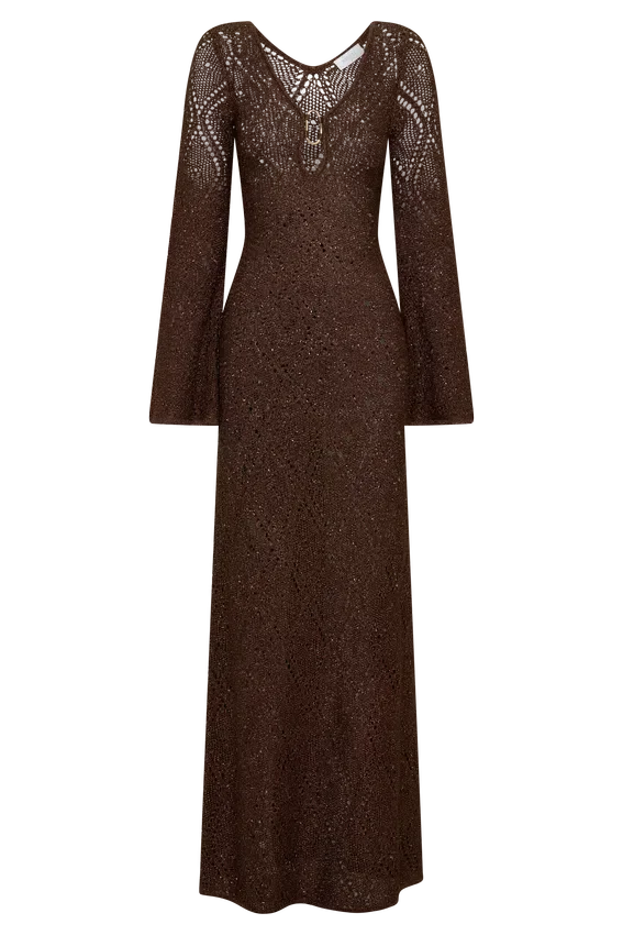 Chelsea Lurex Crochet Maxi Dress – Bronze Chelsea Lurex Crochet Maxi Dress – Bronze