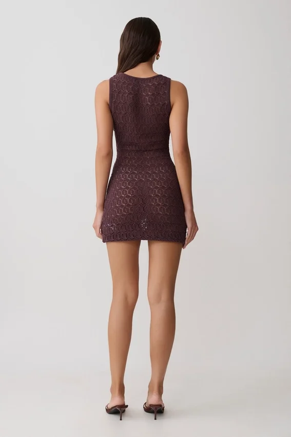 Cherly Knit Crochet Mini Dress – Chocolate Cherly Knit Crochet Mini Dress – Chocolate