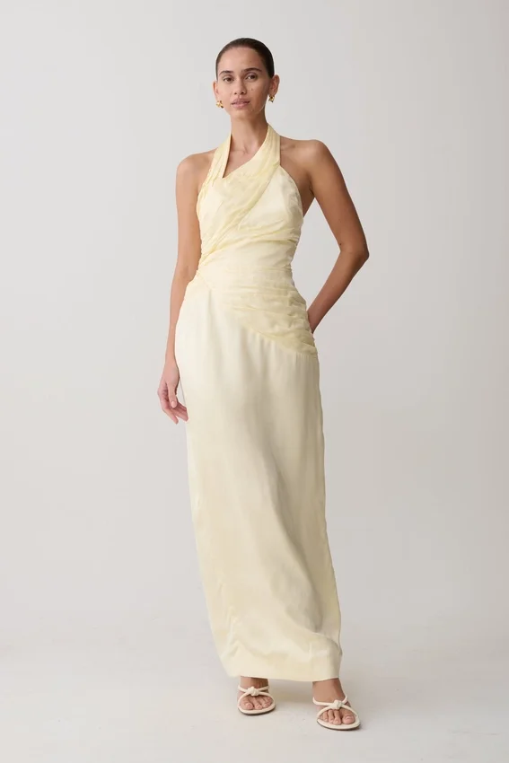 Chiara Halter Satin Maxi Dress – Buttermilk Chiara Halter Satin Maxi Dress – Buttermilk