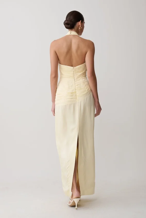 Chiara Halter Satin Maxi Dress – Buttermilk Chiara Halter Satin Maxi Dress – Buttermilk