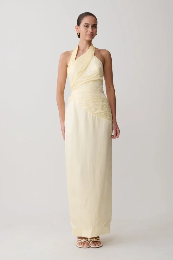 Chiara Halter Satin Maxi Dress – Buttermilk Chiara Halter Satin Maxi Dress – Buttermilk