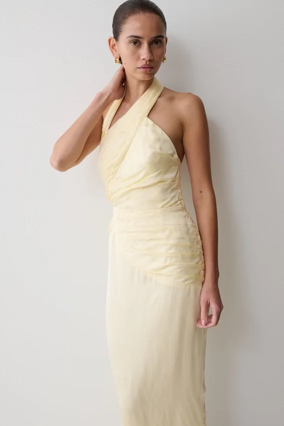Chiara Halter Satin Maxi Dress – Buttermilk Chiara Halter Satin Maxi Dress – Buttermilk
