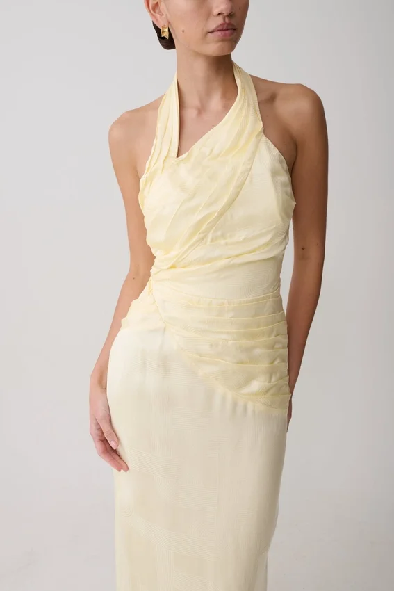Chiara Halter Satin Maxi Dress – Buttermilk Chiara Halter Satin Maxi Dress – Buttermilk