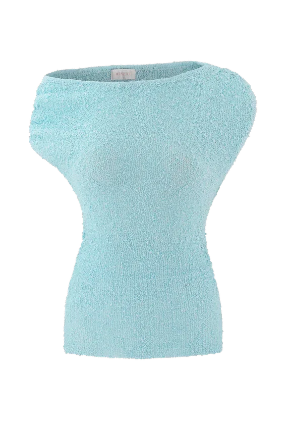Chloe Off Shoulder Boucle Knit Top – Light Blue Chloe Off Shoulder Boucle Knit Top – Light Blue