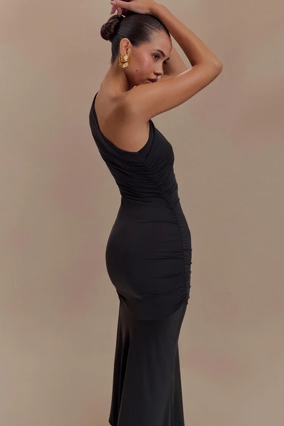 Chloe Peached Jersey One Shoulder Midi Dress – Black Chloe Peached Jersey One Shoulder Midi Dress – Black