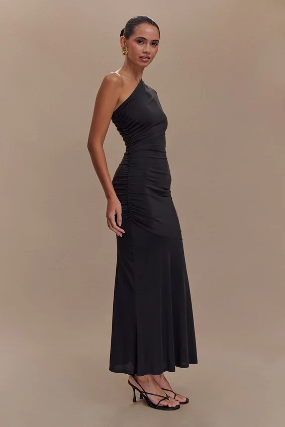 Chloe Peached Jersey One Shoulder Midi Dress – Black Chloe Peached Jersey One Shoulder Midi Dress – Black