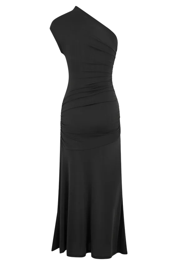 Chloe Peached Jersey One Shoulder Midi Dress – Black Chloe Peached Jersey One Shoulder Midi Dress – Black