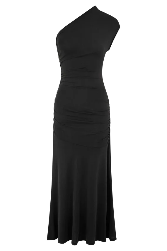 Chloe Peached Jersey One Shoulder Midi Dress – Black Chloe Peached Jersey One Shoulder Midi Dress – Black