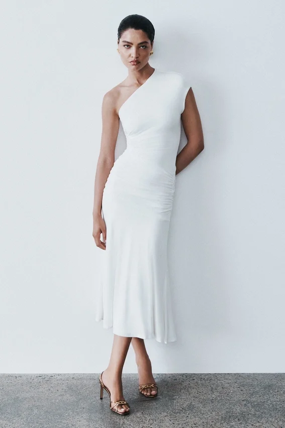 Chloe Peached Jersey One Shoulder Midi Dress – Ivory Chloe Peached Jersey One Shoulder Midi Dress – Ivory