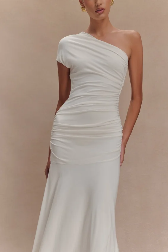 Chloe Peached Jersey One Shoulder Midi Dress – Ivory Chloe Peached Jersey One Shoulder Midi Dress – Ivory