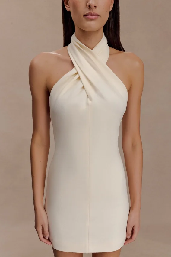 Christina Cross Over Mini Dress – Buttercream Christina Cross Over Mini Dress – Buttercream