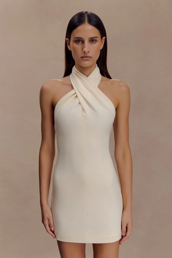 Christina Cross Over Mini Dress – Buttercream Christina Cross Over Mini Dress – Buttercream