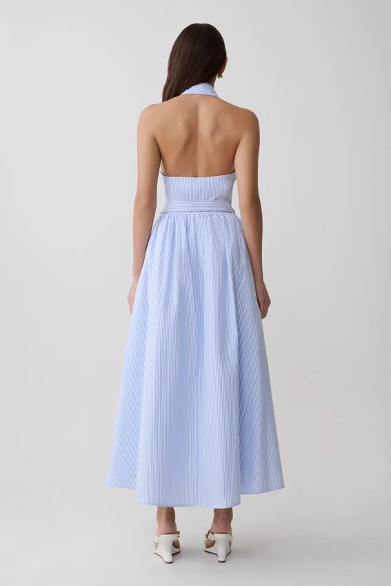 Cindy Collared Midi Dress – Blue Pinstripe Cindy Collared Midi Dress – Blue Pinstripe