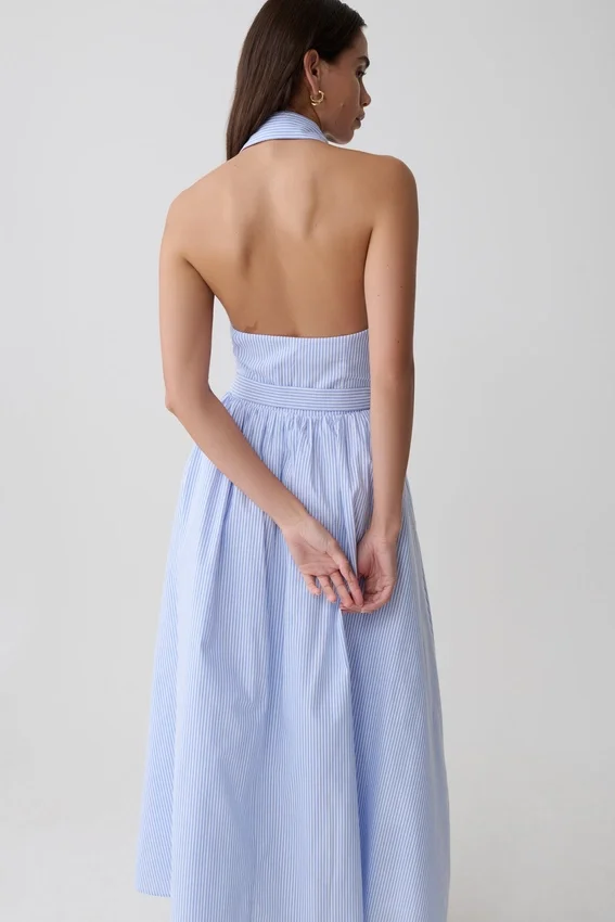 Cindy Collared Midi Dress – Blue Pinstripe Cindy Collared Midi Dress – Blue Pinstripe