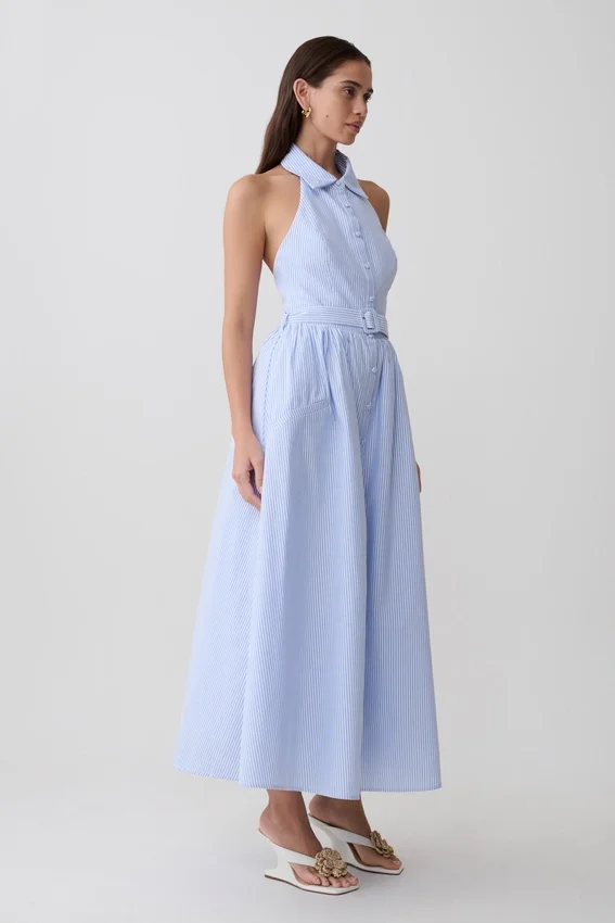 Cindy Collared Midi Dress – Blue Pinstripe Cindy Collared Midi Dress – Blue Pinstripe