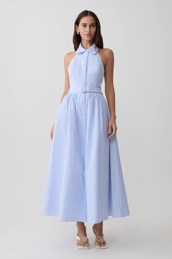 Cindy Collared Midi Dress – Blue Pinstripe Cindy Collared Midi Dress – Blue Pinstripe