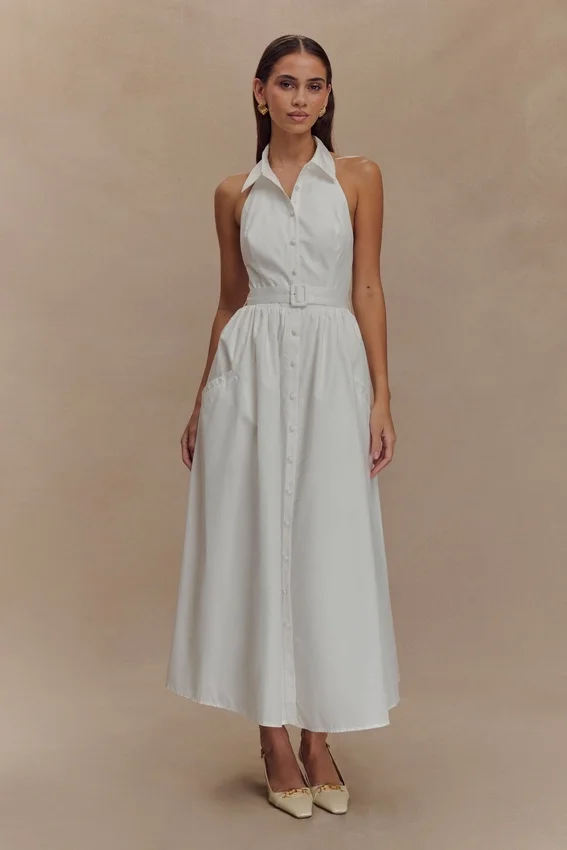 Cindy Collared Midi Dress – White Cindy Collared Midi Dress – White