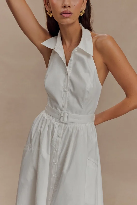 Cindy Collared Midi Dress – White Cindy Collared Midi Dress – White