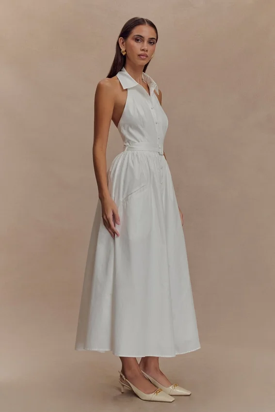 Cindy Collared Midi Dress – White Cindy Collared Midi Dress – White