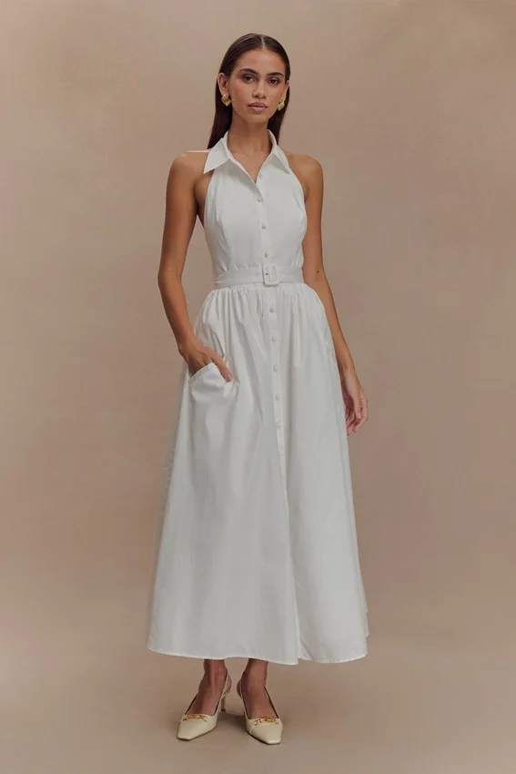 Cindy Collared Midi Dress – White Cindy Collared Midi Dress – White