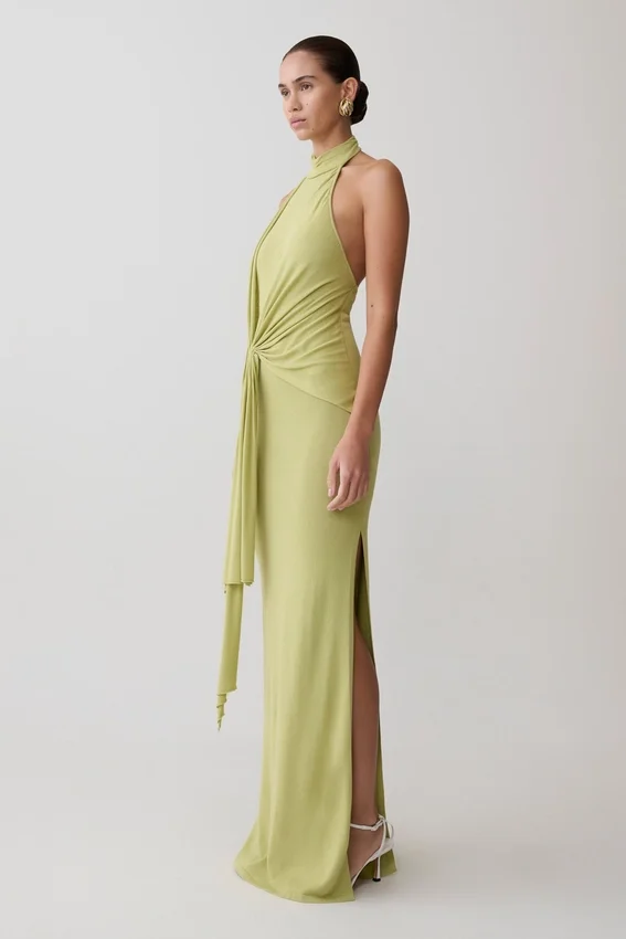 Cindylou Halter Knit Maxi Dress – Light Olive Cindylou Halter Knit Maxi Dress – Light Olive