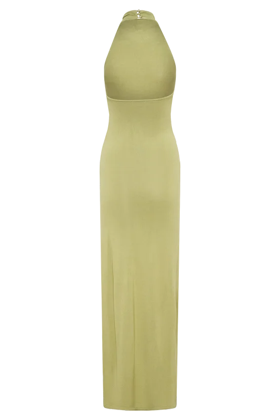 Cindylou Halter Knit Maxi Dress – Light Olive Cindylou Halter Knit Maxi Dress – Light Olive