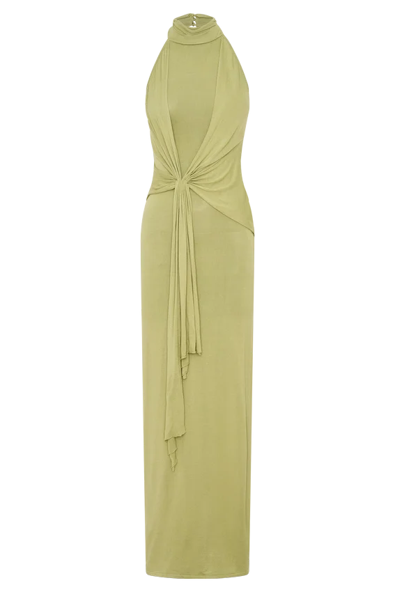 Cindylou Halter Knit Maxi Dress – Light Olive Cindylou Halter Knit Maxi Dress – Light Olive