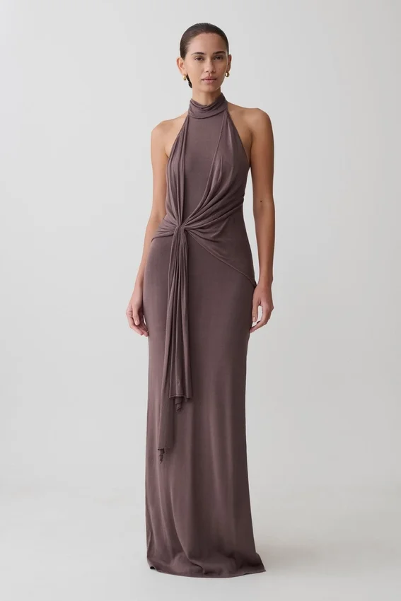 Cindylou Halter Knit Maxi Dress – Peppercorn Cindylou Halter Knit Maxi Dress – Peppercorn