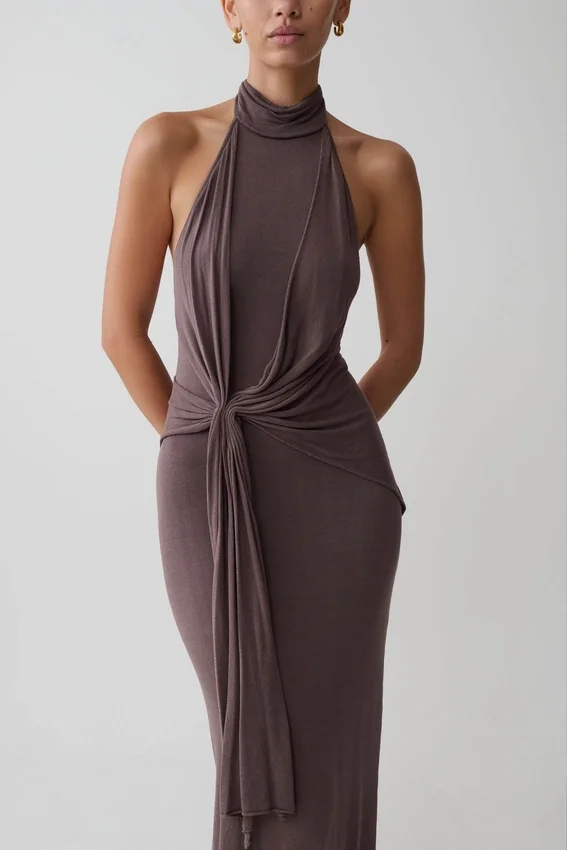 Cindylou Halter Knit Maxi Dress – Peppercorn Cindylou Halter Knit Maxi Dress – Peppercorn